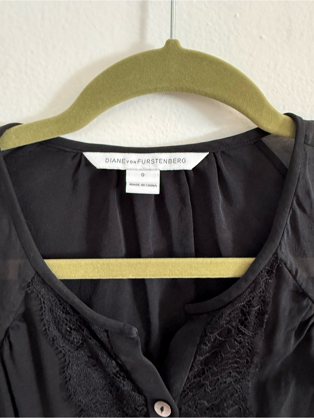 Diane Von Furstenberg Black Lace-Trim Silk Chemise